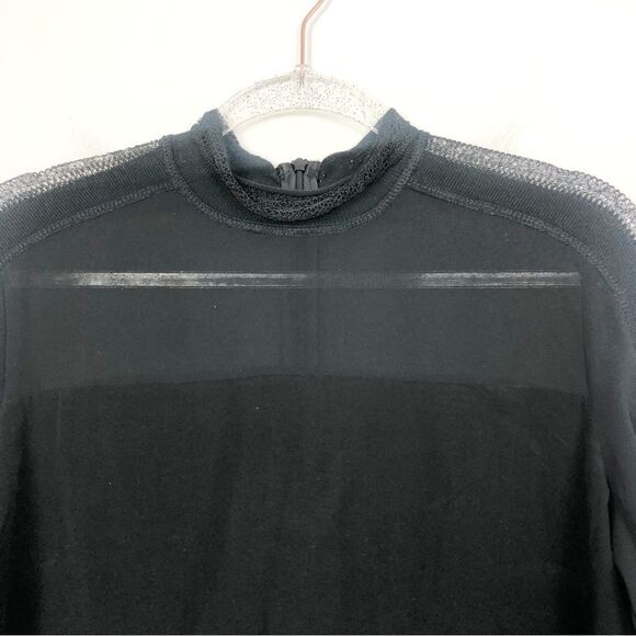 SANDRO PARIS | High Neck Sheer Accent Long Sleeve Black Top Women’s Size 2 - Picture 3 of 10